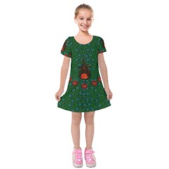 Halloween Pumkin Lady In The Rain Kids  Short Sleeve Velvet Dress by pepitasart