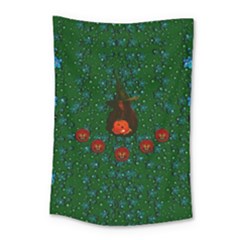 Halloween Pumkin Lady In The Rain Small Tapestry by pepitasart