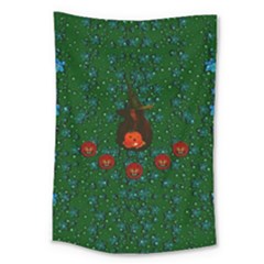 Halloween Pumkin Lady In The Rain Large Tapestry by pepitasart