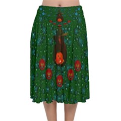 Halloween Pumkin Lady In The Rain Velvet Flared Midi Skirt by pepitasart