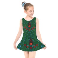 Halloween Pumkin Lady In The Rain Kids  Skater Dress Swimsuit