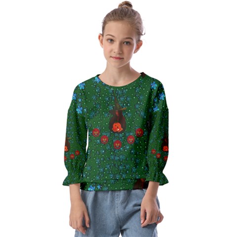 Halloween Pumkin Lady In The Rain Kids  Cuff Sleeve Top by pepitasart