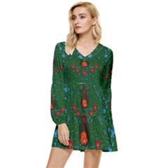 Halloween Pumkin Lady In The Rain Tiered Long Sleeve Mini Dress