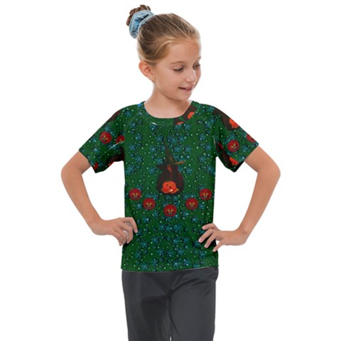 Halloween Pumkin Lady In The Rain Kids  Mesh Piece Tee by pepitasart