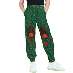 Halloween Pumkin Lady In The Rain Kids  Elastic Waist Pants by pepitasart