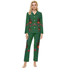 Halloween Pumkin Lady In The Rain Womens  Long Sleeve Pocket Pajamas Set