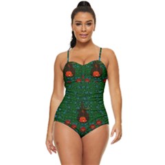 Halloween Pumkin Lady In The Rain Retro Full Coverage Swimsuit