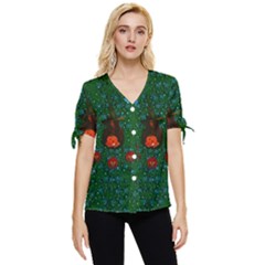 Halloween Pumkin Lady In The Rain Bow Sleeve Button Up Top