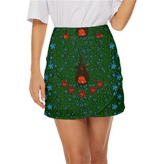 Halloween Pumkin Lady In The Rain Mini Front Wrap Skirt