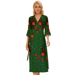 Halloween Pumkin Lady In The Rain Midsummer Wrap Dress