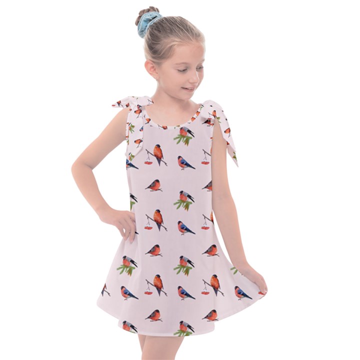 Bullfinches Sit On Branches Kids  Tie Up Tunic Dress