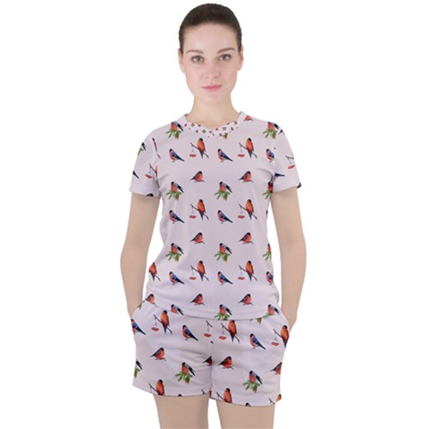 Bullfinches Sit On Branches Women s Tee And Shorts Set by SychEva