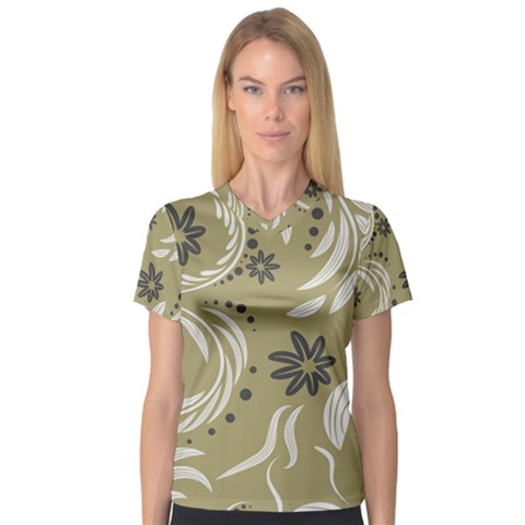 Folk Flowers Pattern Floral Surface Design Seamless Pattern V-neck Sport Mesh Tee by Eskimos