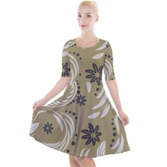 Folk Flowers Pattern Floral Surface Design Seamless Pattern Quarter Sleeve A-line Dress