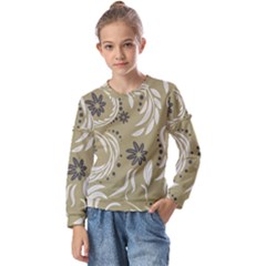 Folk Flowers Pattern Floral Surface Design Seamless Pattern Kids  Long Sleeve Tee With Frill 