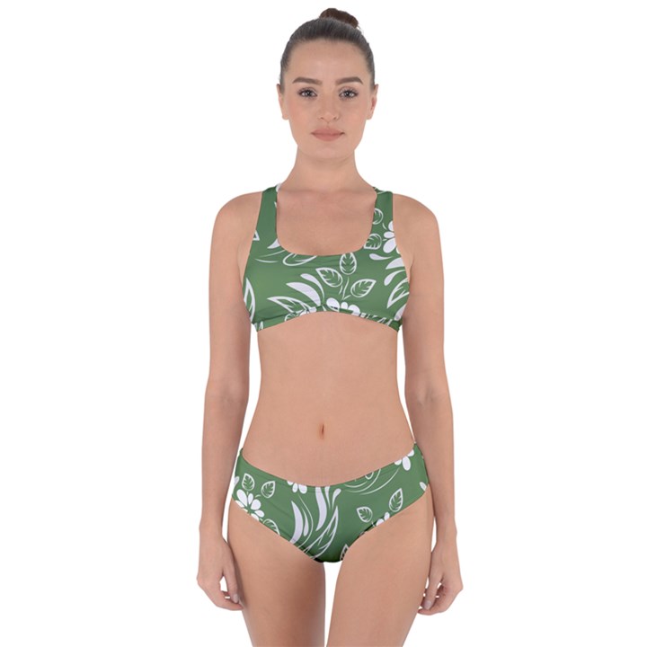 Folk flowers pattern Floral surface design Seamless pattern Criss Cross Bikini Set