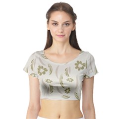 Folk Flowers Pattern Floral Surface Design Seamless Pattern Short Sleeve Crop Top by Eskimos