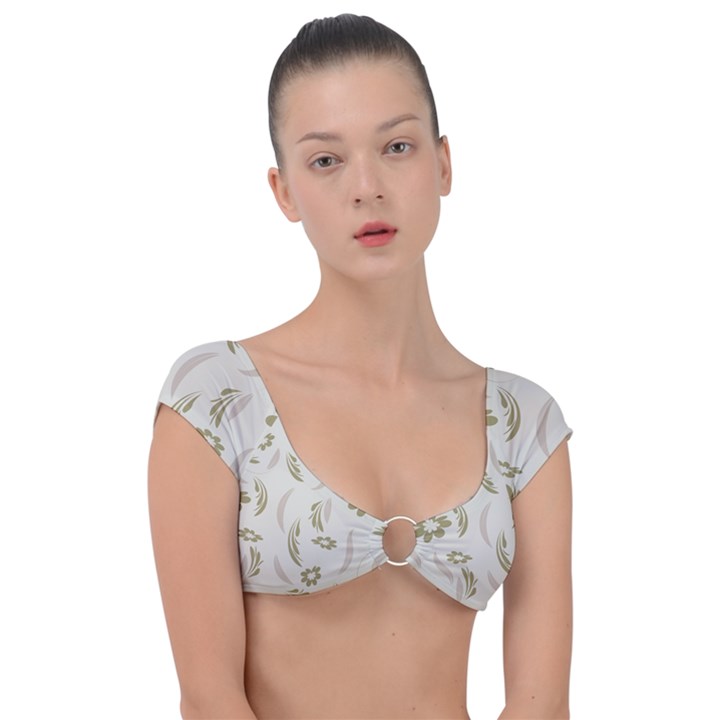 Folk flowers pattern Floral surface design Seamless pattern Cap Sleeve Ring Bikini Top