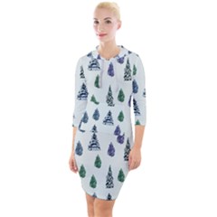 Coniferous Forest Quarter Sleeve Hood Bodycon Dress by SychEva