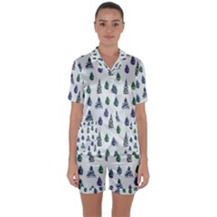 Coniferous Forest Satin Short Sleeve Pajamas Set by SychEva