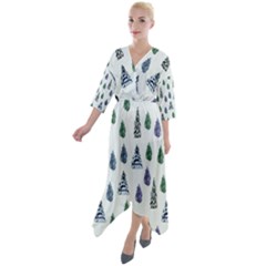 Coniferous Forest Quarter Sleeve Wrap Front Maxi Dress by SychEva