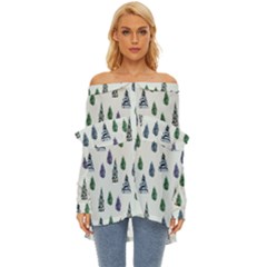 Coniferous Forest Off Shoulder Chiffon Pocket Shirt