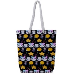 Cats Sun Stars Full Print Rope Handle Tote (small) by Sparkle