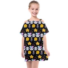 Cats Sun Stars Kids  One Piece Chiffon Dress by Sparkle