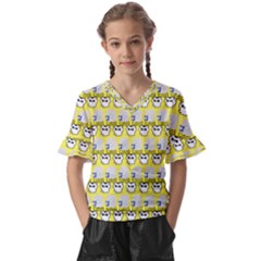 Cartoon Pattern Kids  V-neck Horn Sleeve Blouse