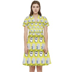 Cartoon Pattern Short Sleeve Waist Detail Dress