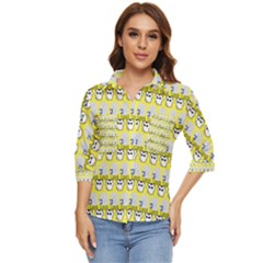 Cartoon Pattern Women s Quarter Sleeve Pocket Shirt