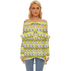 Cartoon Pattern Off Shoulder Chiffon Pocket Shirt