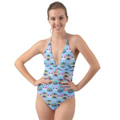 Look Cat Halter Cut-Out One Piece Swimsuit