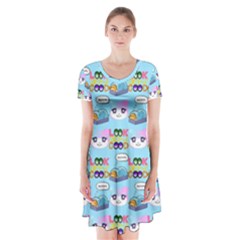 Look Cat Short Sleeve V-neck Flare Dress