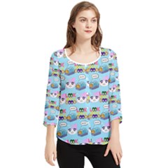 Look Cat Chiffon Quarter Sleeve Blouse