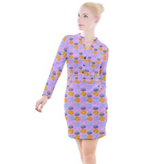 Cartoon Pattern Button Long Sleeve Dress by Sparkle