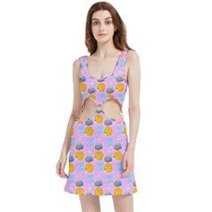 Cartoon Pattern Velvet Cutout Dress