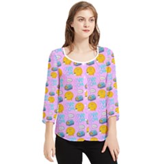 Cartoon Pattern Chiffon Quarter Sleeve Blouse