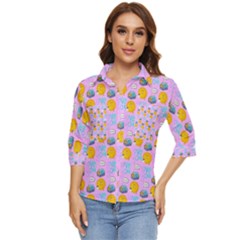 Cartoon Pattern Women s Quarter Sleeve Pocket Shirt