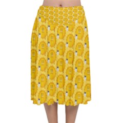 Cartoon Pattern Velvet Flared Midi Skirt by Sparkle