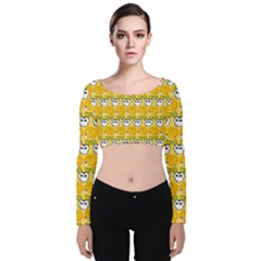 Cartoon Pattern Velvet Long Sleeve Crop Top by Sparkle