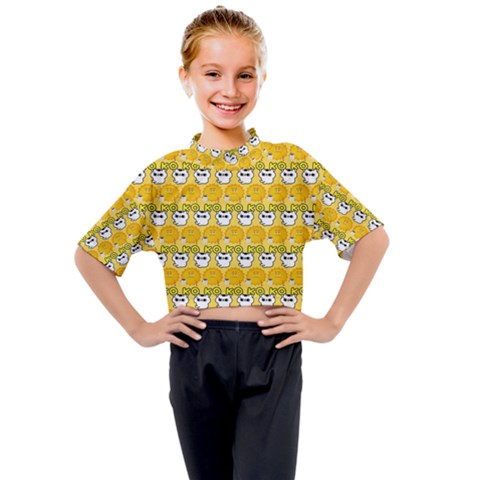 Cartoon Pattern Kids Mock Neck Tee by Sparkle