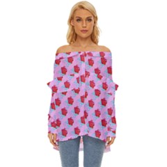 Stars Off Shoulder Chiffon Pocket Shirt