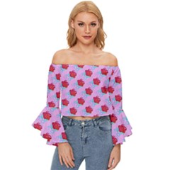 Stars Off Shoulder Flutter Bell Sleeve Top