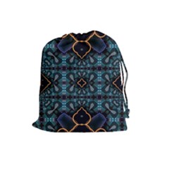 Blue Pattern Drawstring Pouch (large)