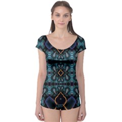 Blue Pattern Boyleg Leotard 