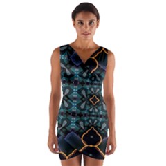 Blue Pattern Wrap Front Bodycon Dress