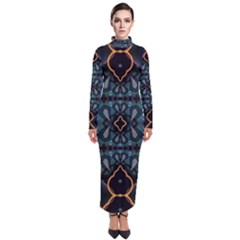 Blue Pattern Turtleneck Maxi Dress