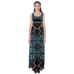 Blue Pattern Empire Waist Maxi Dress