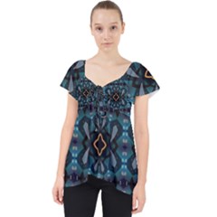 Blue Pattern Lace Front Dolly Top by Dazzleway